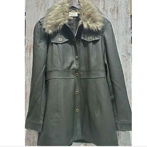 Anthropologie Maeve Kellie Faux Leather Coat with removable faux fur lining